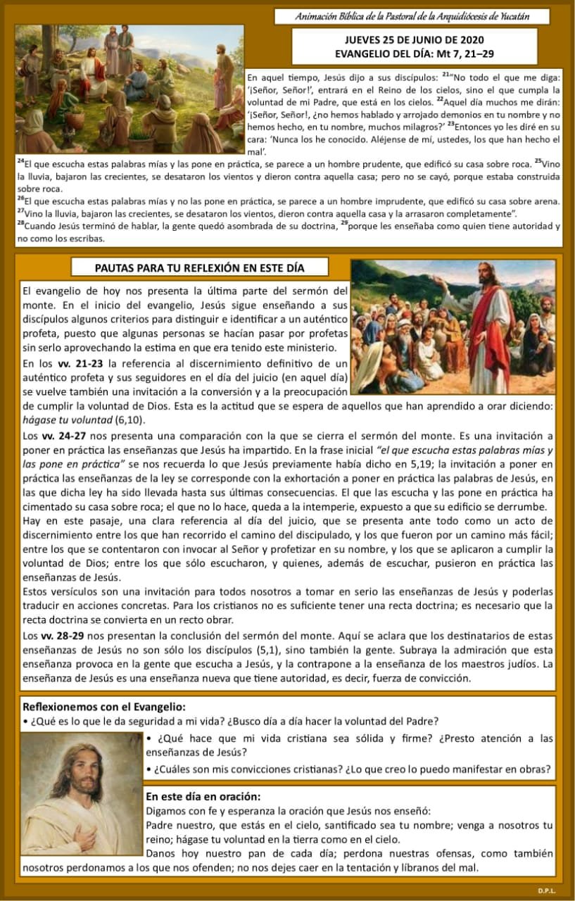 REFLEXIÓN BÍBLICA 25 DE JUNIO 2020 – Pastoral Yucatán